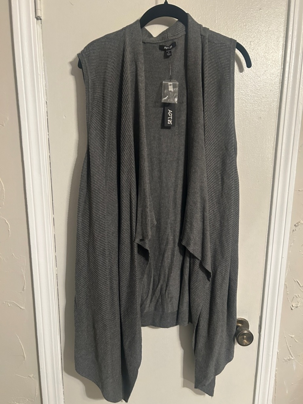 Apt. 9 Charcoal Open-Front Sleeveless Draped Cardigan